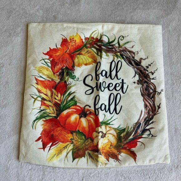Akasia Design Fall Square Throw Pillow Cover “Fall Sweet Fall” graphic 18”x18” - Picture 1 of 4